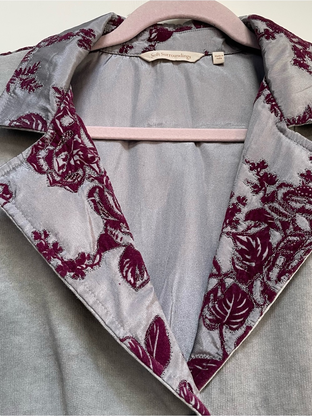Soft Surroundings Grandeur Grey Size Large Floral Velvet Steampunk Duster Jacket - Picture 6 of 16